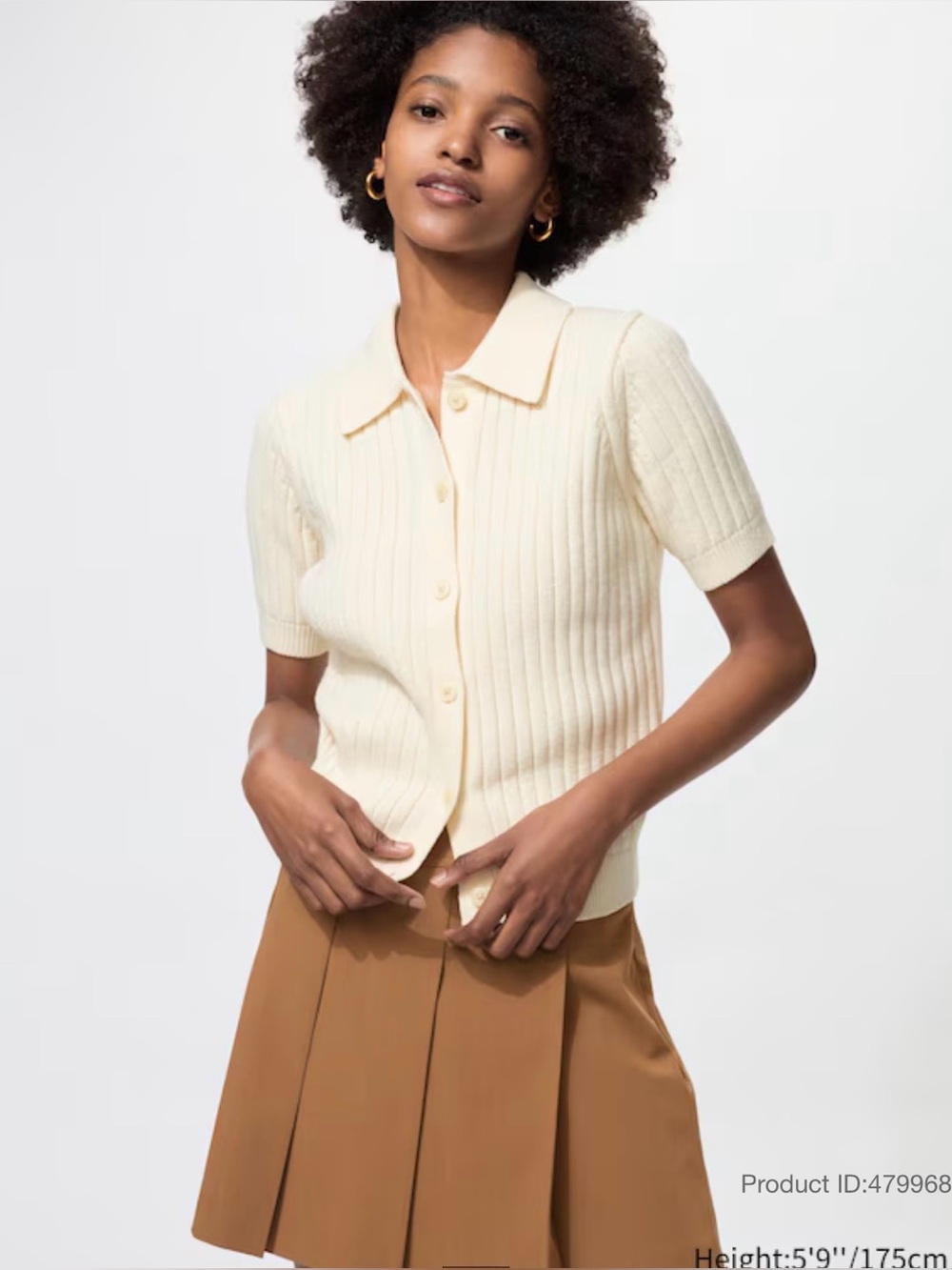 UNIQLO Ribbed Polo Cardigan Short-Sleeve Women Size M Cream NWOT